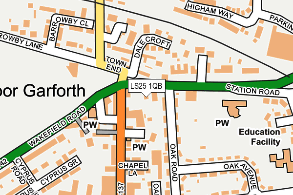 LS25 1QB map - OS OpenMap – Local (Ordnance Survey)