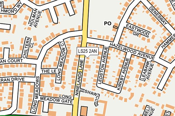 LS25 2AN map - OS OpenMap – Local (Ordnance Survey)