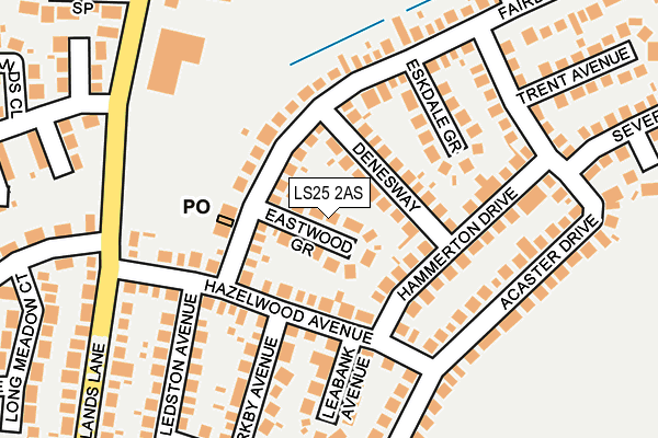 LS25 2AS map - OS OpenMap – Local (Ordnance Survey)