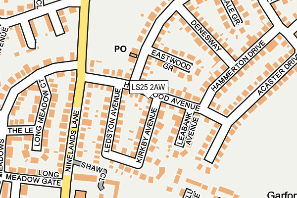 LS25 2AW map - OS OpenMap – Local (Ordnance Survey)