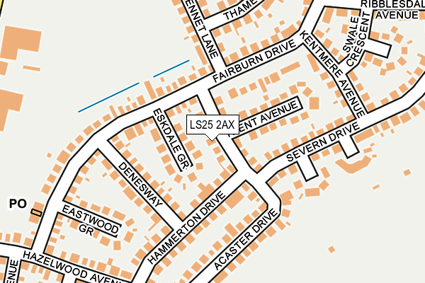 LS25 2AX map - OS OpenMap – Local (Ordnance Survey)