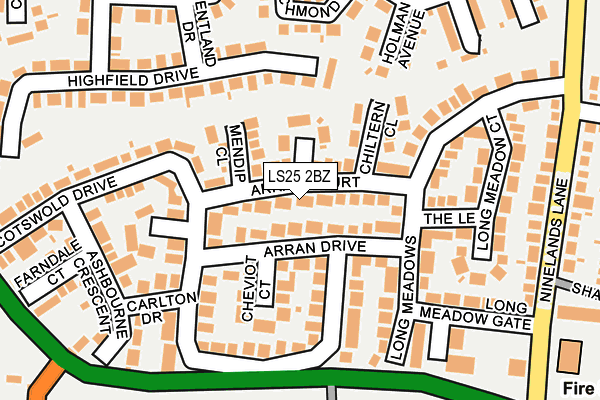 LS25 2BZ map - OS OpenMap – Local (Ordnance Survey)