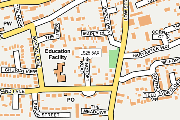 LS25 5AX map - OS OpenMap – Local (Ordnance Survey)