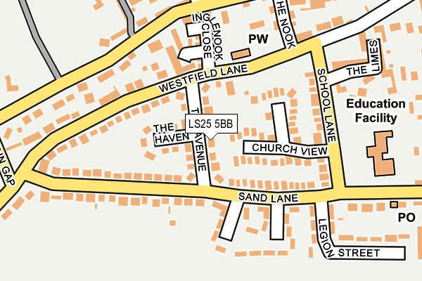 LS25 5BB map - OS OpenMap – Local (Ordnance Survey)