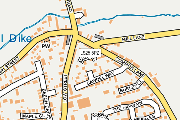 LS25 5PZ map - OS OpenMap – Local (Ordnance Survey)