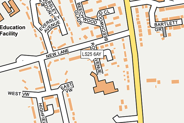 LS25 6AY map - OS OpenMap – Local (Ordnance Survey)