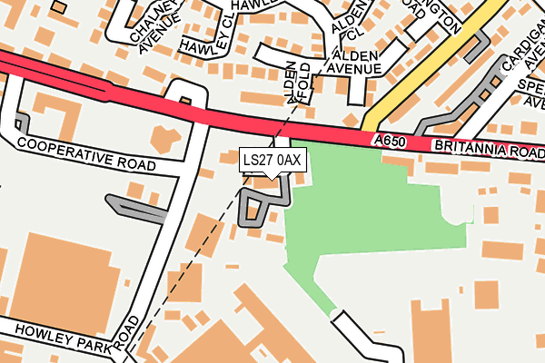 LS27 0AX map - OS OpenMap – Local (Ordnance Survey)