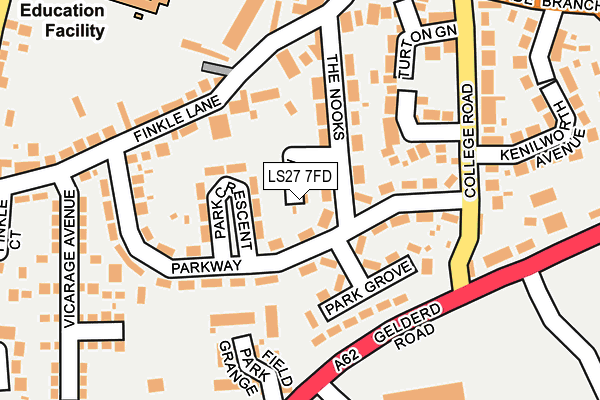 LS27 7FD map - OS OpenMap – Local (Ordnance Survey)