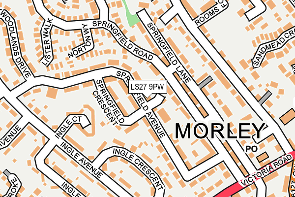 LS27 9PW map - OS OpenMap – Local (Ordnance Survey)