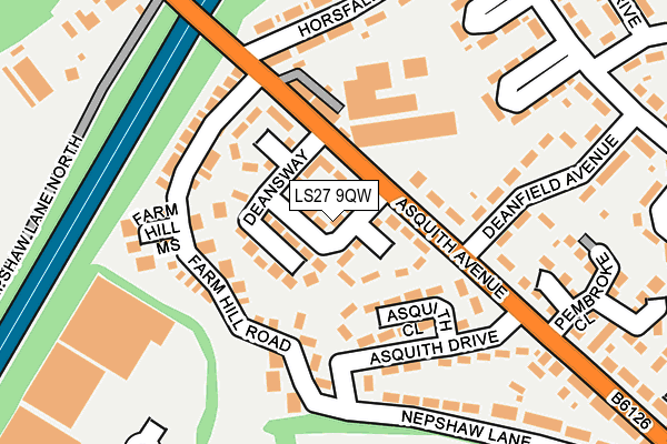 LS27 9QW map - OS OpenMap – Local (Ordnance Survey)