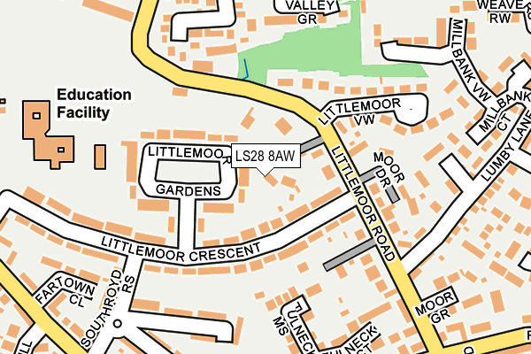 LS28 8AW map - OS OpenMap – Local (Ordnance Survey)