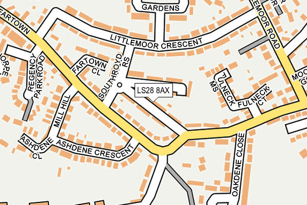 LS28 8AX map - OS OpenMap – Local (Ordnance Survey)