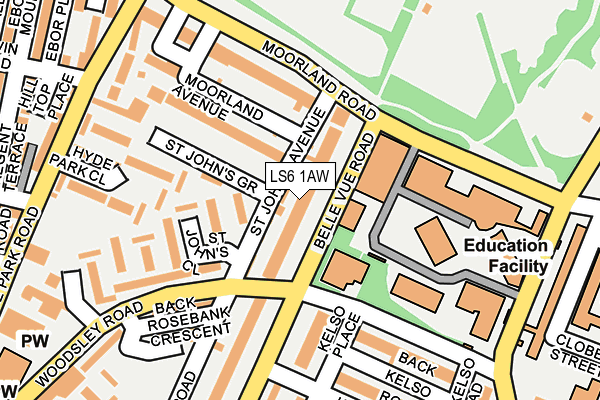 LS6 1AW map - OS OpenMap – Local (Ordnance Survey)