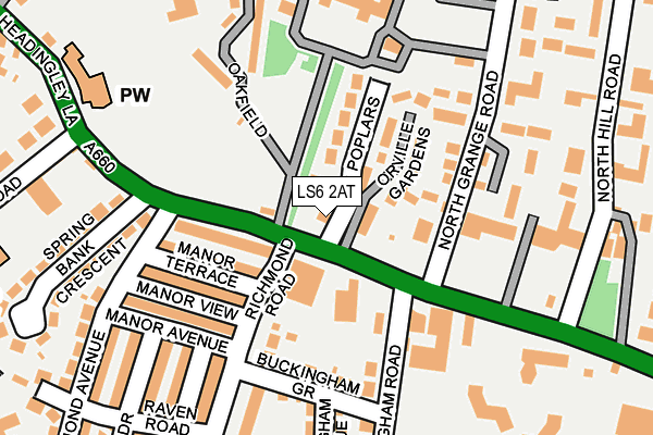 LS6 2AT map - OS OpenMap – Local (Ordnance Survey)