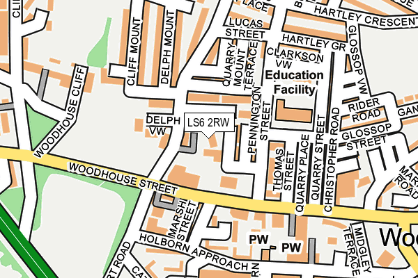 LS6 2RW map - OS OpenMap – Local (Ordnance Survey)