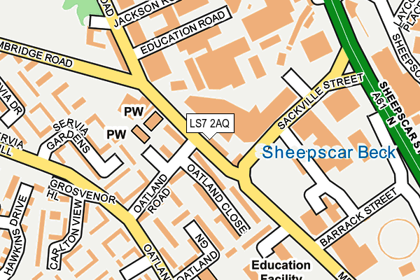 LS7 2AQ map - OS OpenMap – Local (Ordnance Survey)