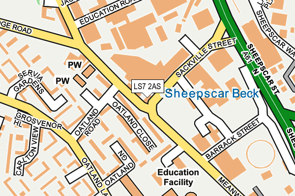 LS7 2AS map - OS OpenMap – Local (Ordnance Survey)