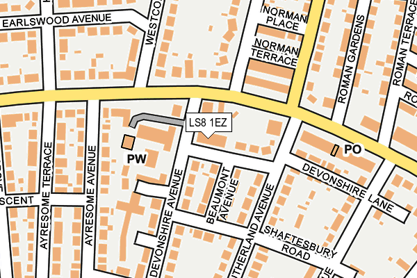 LS8 1EZ map - OS OpenMap – Local (Ordnance Survey)