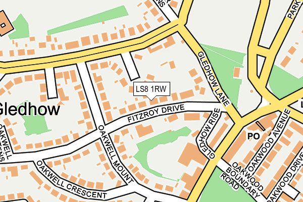 LS8 1RW map - OS OpenMap – Local (Ordnance Survey)