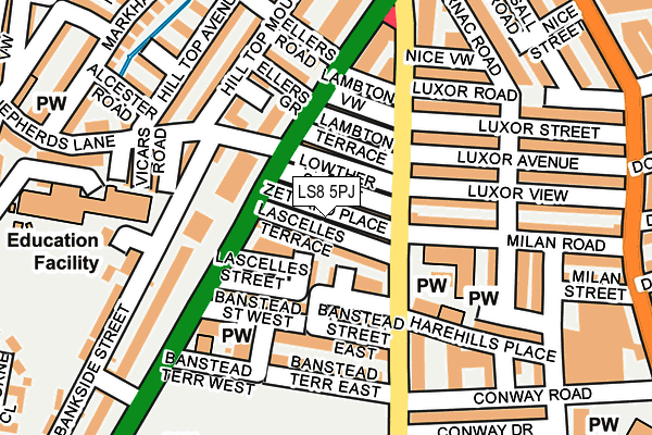 LS8 5PJ map - OS OpenMap – Local (Ordnance Survey)
