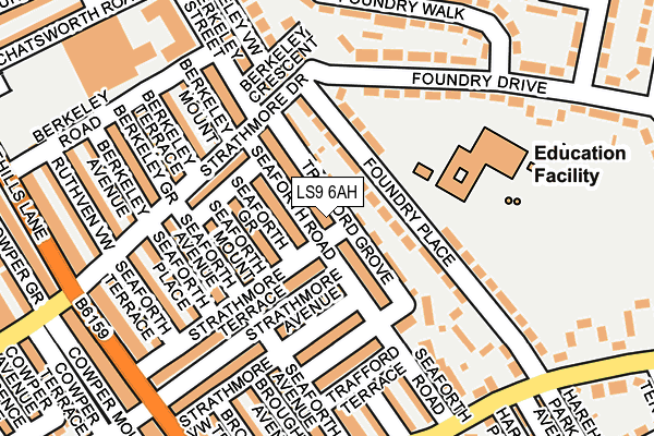 LS9 6AH map - OS OpenMap – Local (Ordnance Survey)