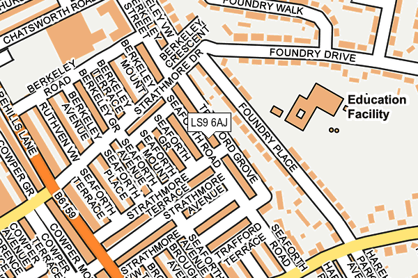 LS9 6AJ map - OS OpenMap – Local (Ordnance Survey)
