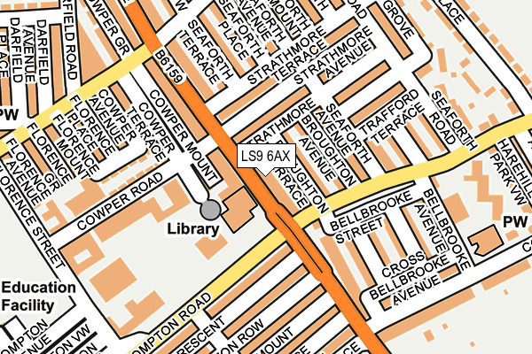 LS9 6AX map - OS OpenMap – Local (Ordnance Survey)