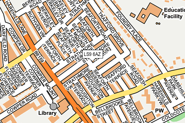 LS9 6AZ map - OS OpenMap – Local (Ordnance Survey)