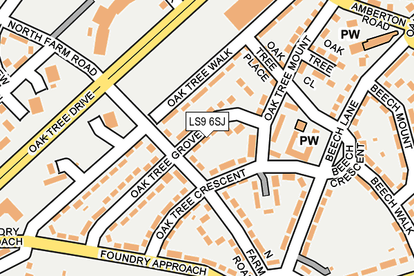 LS9 6SJ map - OS OpenMap – Local (Ordnance Survey)