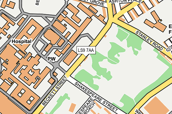 LS9 7AA map - OS OpenMap – Local (Ordnance Survey)