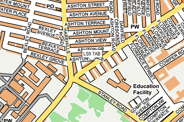 LS9 7AB map - OS OpenMap – Local (Ordnance Survey)