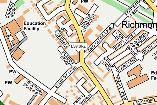 LS9 8RZ map - OS OpenMap – Local (Ordnance Survey)