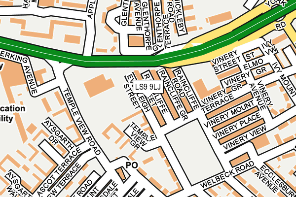 LS9 9LJ map - OS OpenMap – Local (Ordnance Survey)