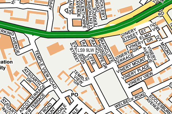 LS9 9LW map - OS OpenMap – Local (Ordnance Survey)