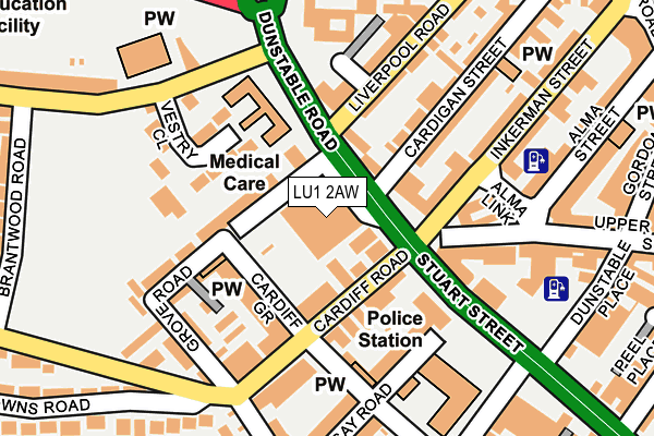 LU1 2AW map - OS OpenMap – Local (Ordnance Survey)