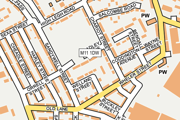 M11 1DW map - OS OpenMap – Local (Ordnance Survey)