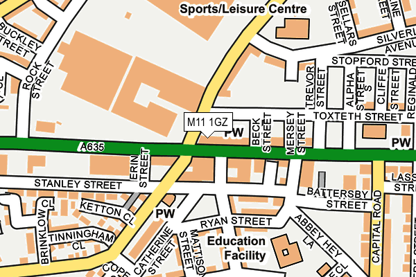 M11 1GZ map - OS OpenMap – Local (Ordnance Survey)