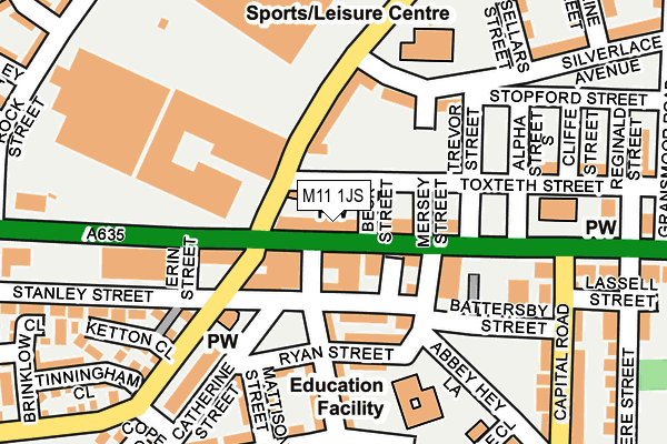 M11 1JS map - OS OpenMap – Local (Ordnance Survey)