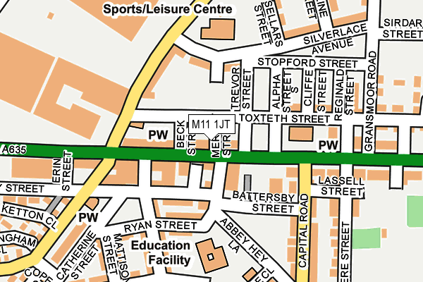 M11 1JT map - OS OpenMap – Local (Ordnance Survey)