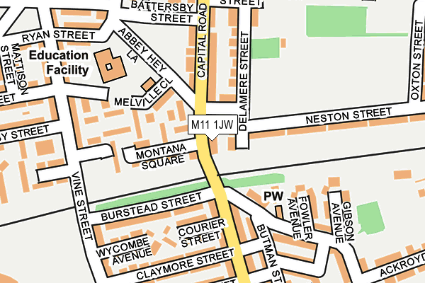 M11 1JW map - OS OpenMap – Local (Ordnance Survey)