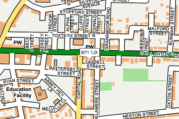 M11 1JX map - OS OpenMap – Local (Ordnance Survey)