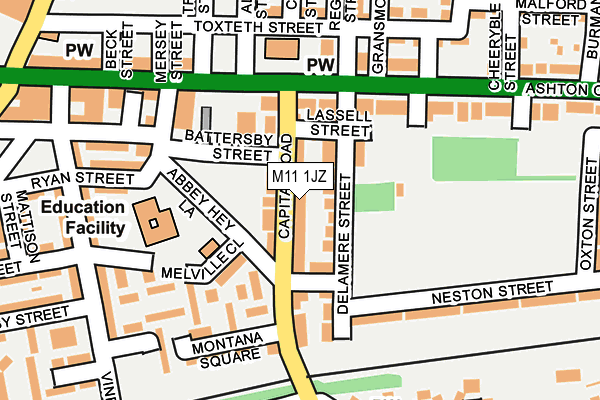 M11 1JZ map - OS OpenMap – Local (Ordnance Survey)