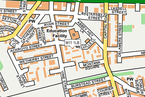 M11 1LB map - OS OpenMap – Local (Ordnance Survey)