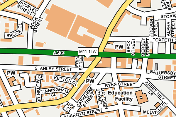 M11 1LW map - OS OpenMap – Local (Ordnance Survey)