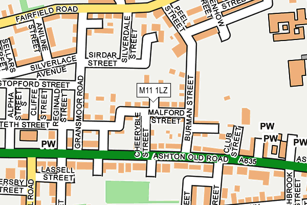 M11 1LZ map - OS OpenMap – Local (Ordnance Survey)