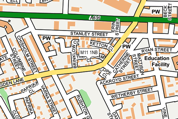 M11 1NB map - OS OpenMap – Local (Ordnance Survey)