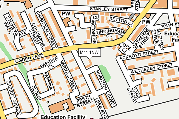 M11 1NW map - OS OpenMap – Local (Ordnance Survey)