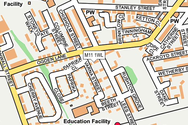 M11 1WL map - OS OpenMap – Local (Ordnance Survey)