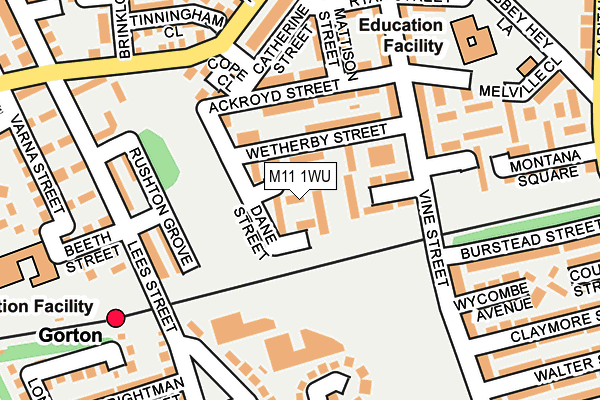 M11 1WU map - OS OpenMap – Local (Ordnance Survey)