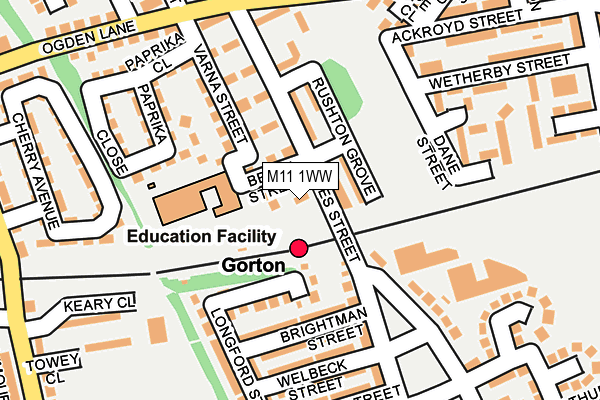 M11 1WW map - OS OpenMap – Local (Ordnance Survey)